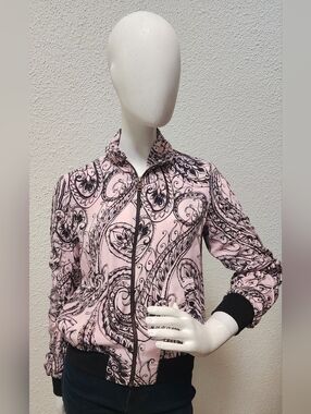 Robert Graham Pink Paisley Zip Bomber Jacket with Black Trim
